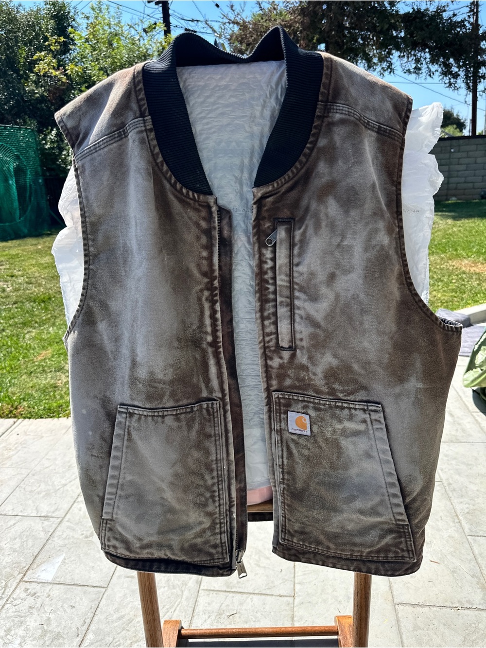 Carhartt 104395 2XL Custom Distressed Duck Vest Thinsulate Black Grunge
